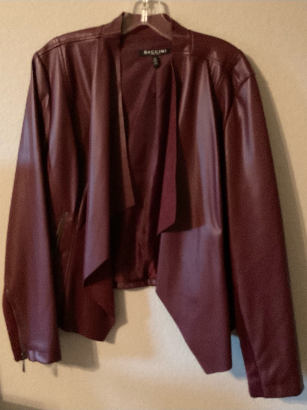 Baccini Women's Burgundy Faux Leather Draped Open-Front Jacket